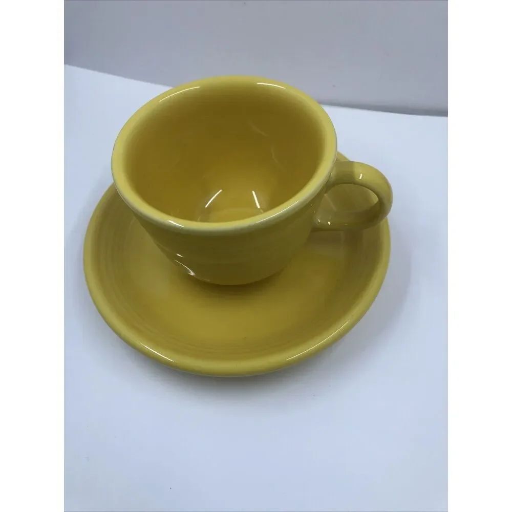 Fiestaware Cup & Saucer Sunflower Yellow Homer Laughlin Coffee Tea Made In USA